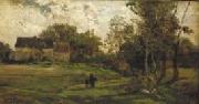 Charles-Francois Daubigny Landschap met boerderijen en bomen. oil painting